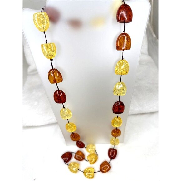 Faux Amber & Yellow Resin Chunky Necklace - Picture 3 of 3